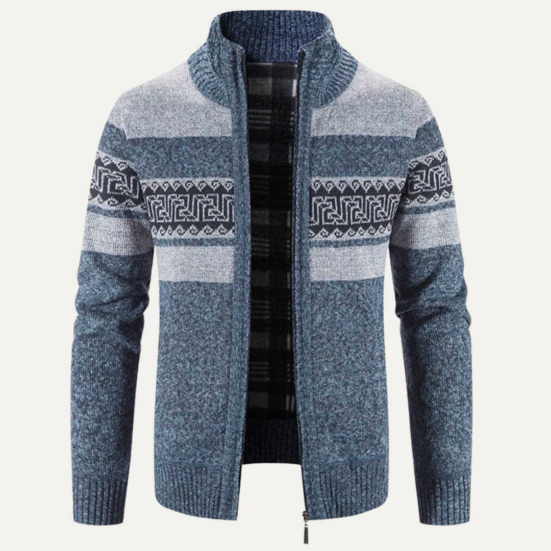 Mens Knitted Zip Cardigan Patterned Design Stand Collar - BritishMode