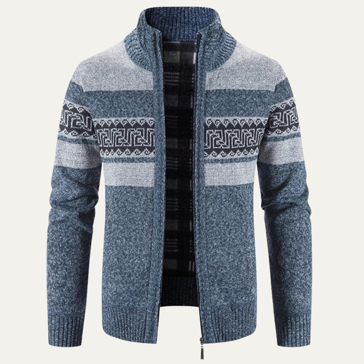 Mens Knitted Zip Cardigan Patterned Design Stand Collar - BritishMode