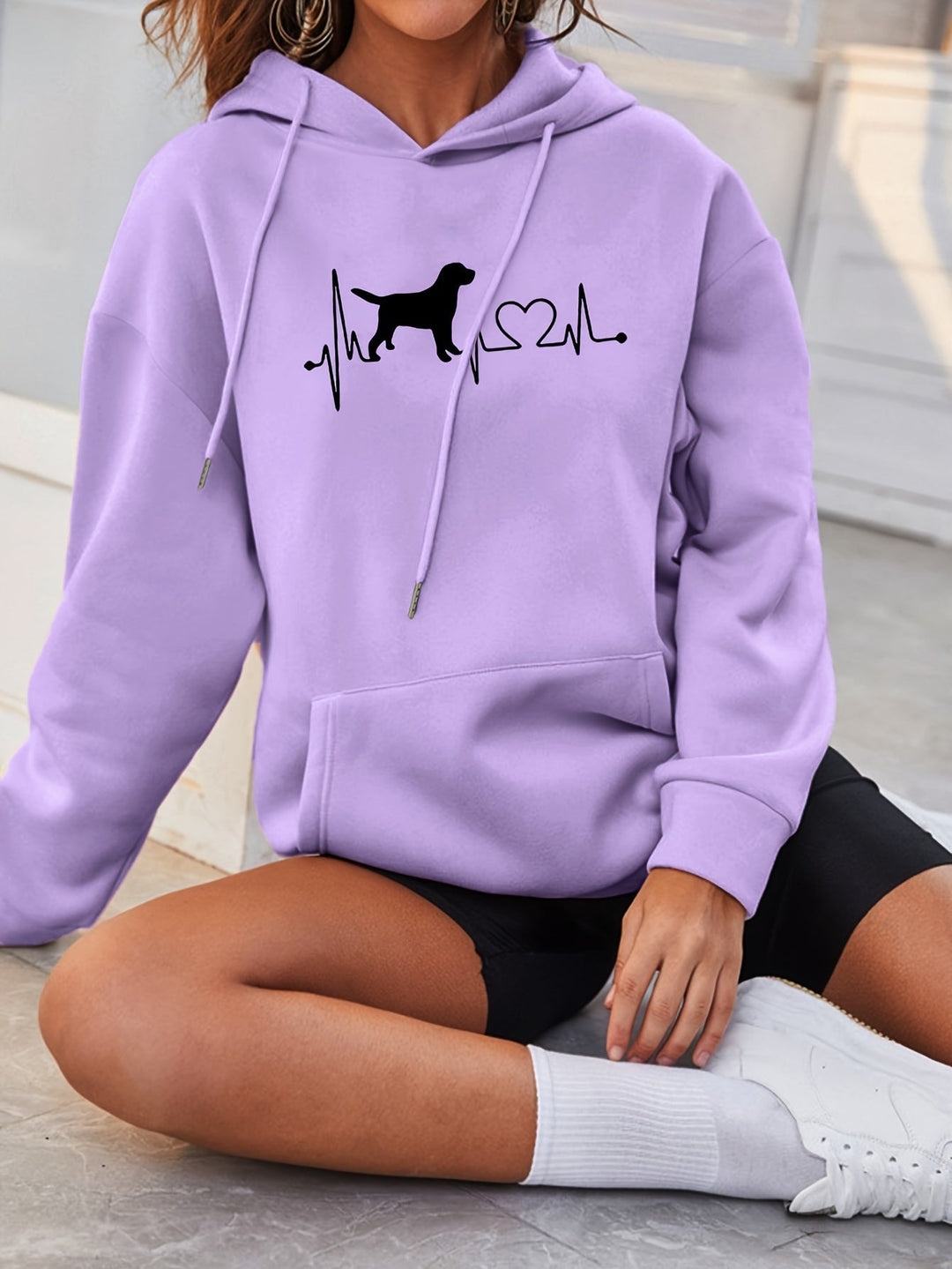 Womens Hoodie Cotton Loose Fit with Printed Design - BritishMode