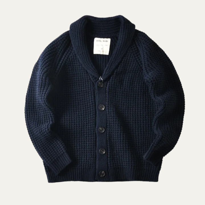 Mens Cardigan Chunky Waffle Knit Shawl Collar - BritishMode