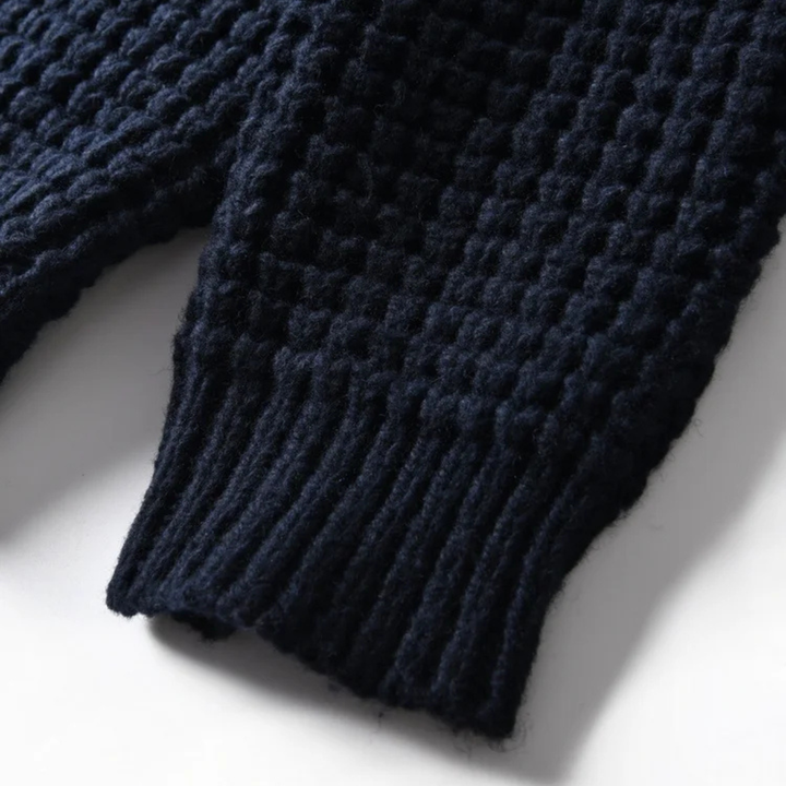 Mens Cardigan Chunky Waffle Knit Shawl Collar
