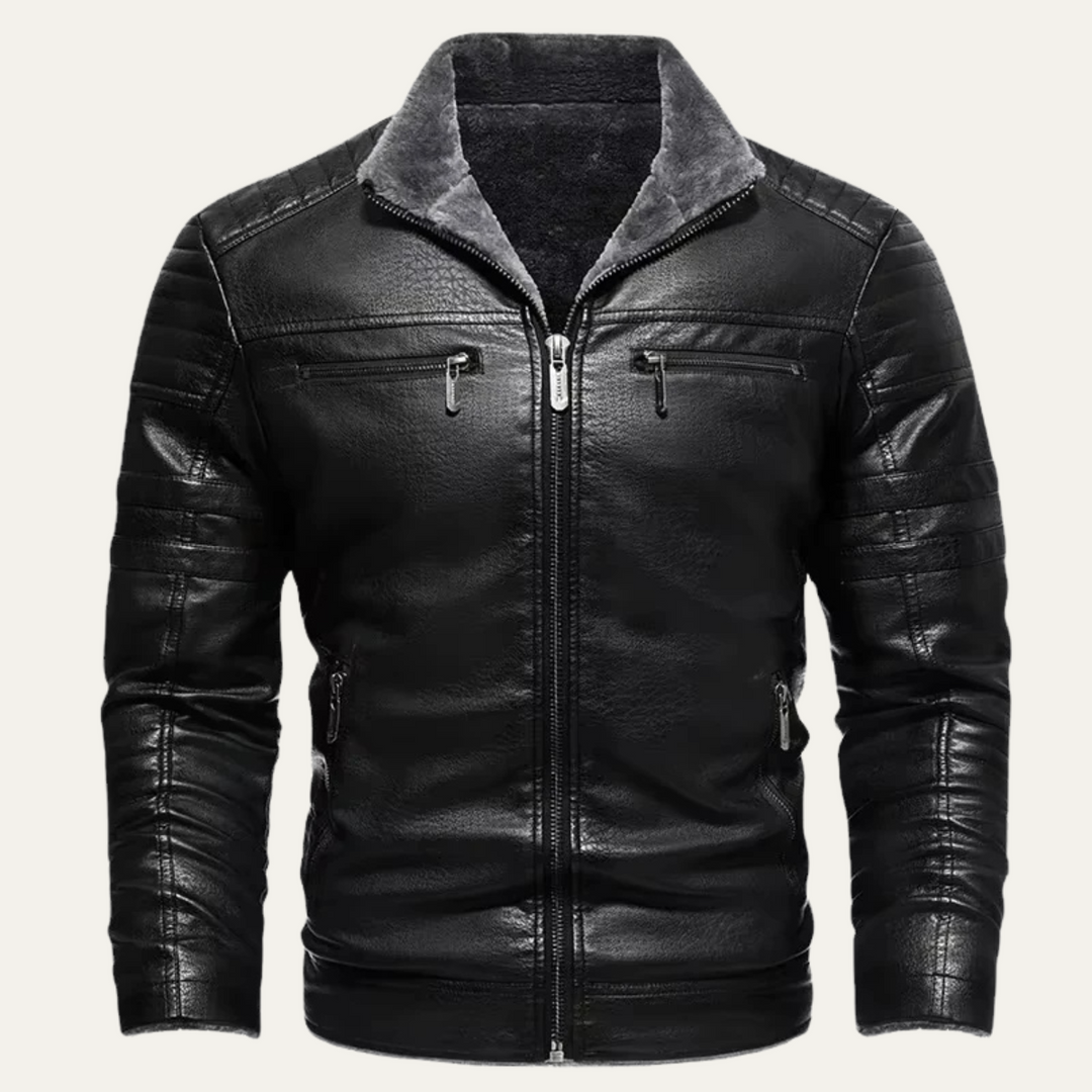 Mens Leather Biker Jacket with Warm Fleece Insulation - BritishMode