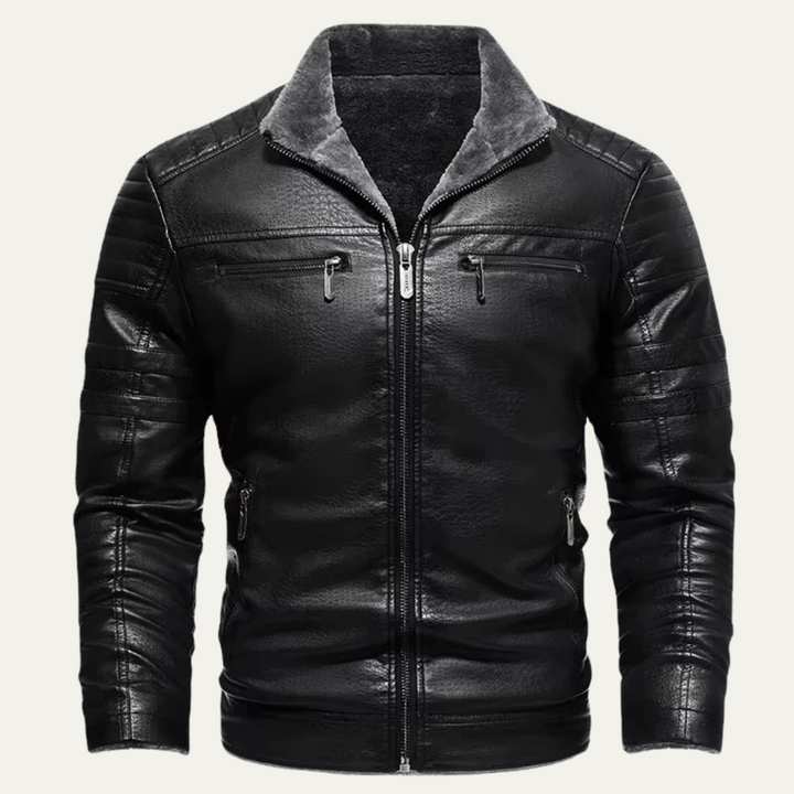 Mens Leather Biker Jacket with Warm Fleece Insulation - BritishMode