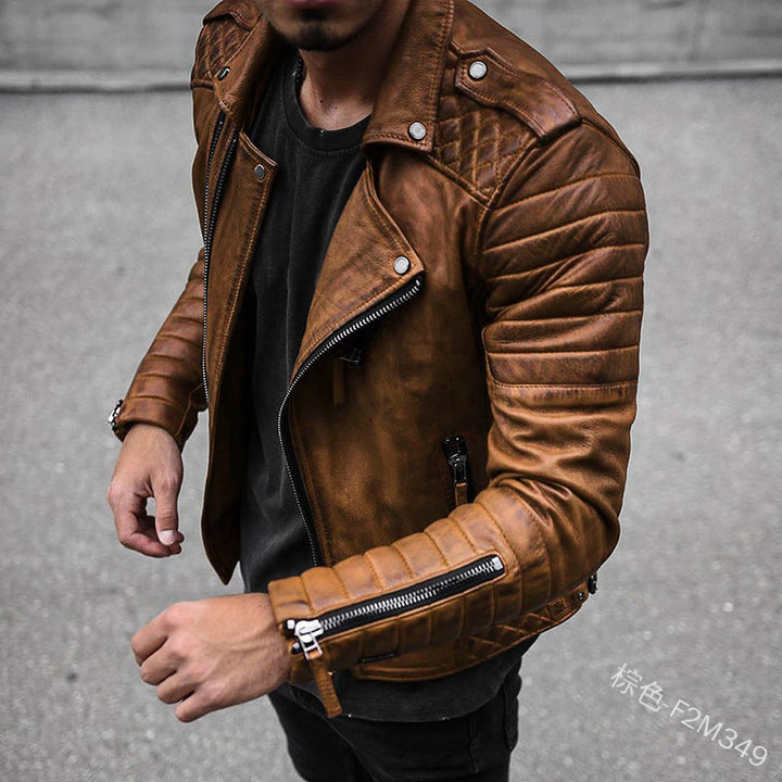 Mens Leather Biker Jacket Slim Fit
