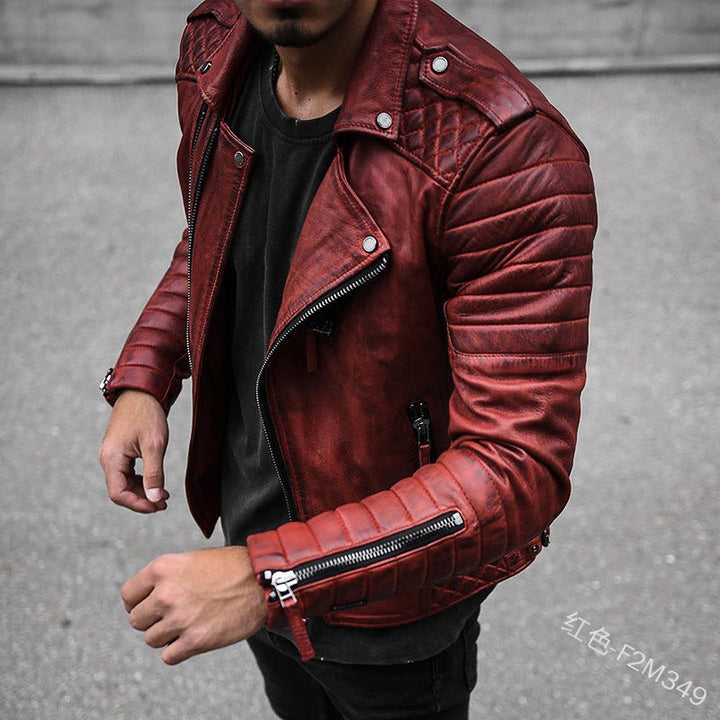 Mens Leather Biker Jacket Slim Fit