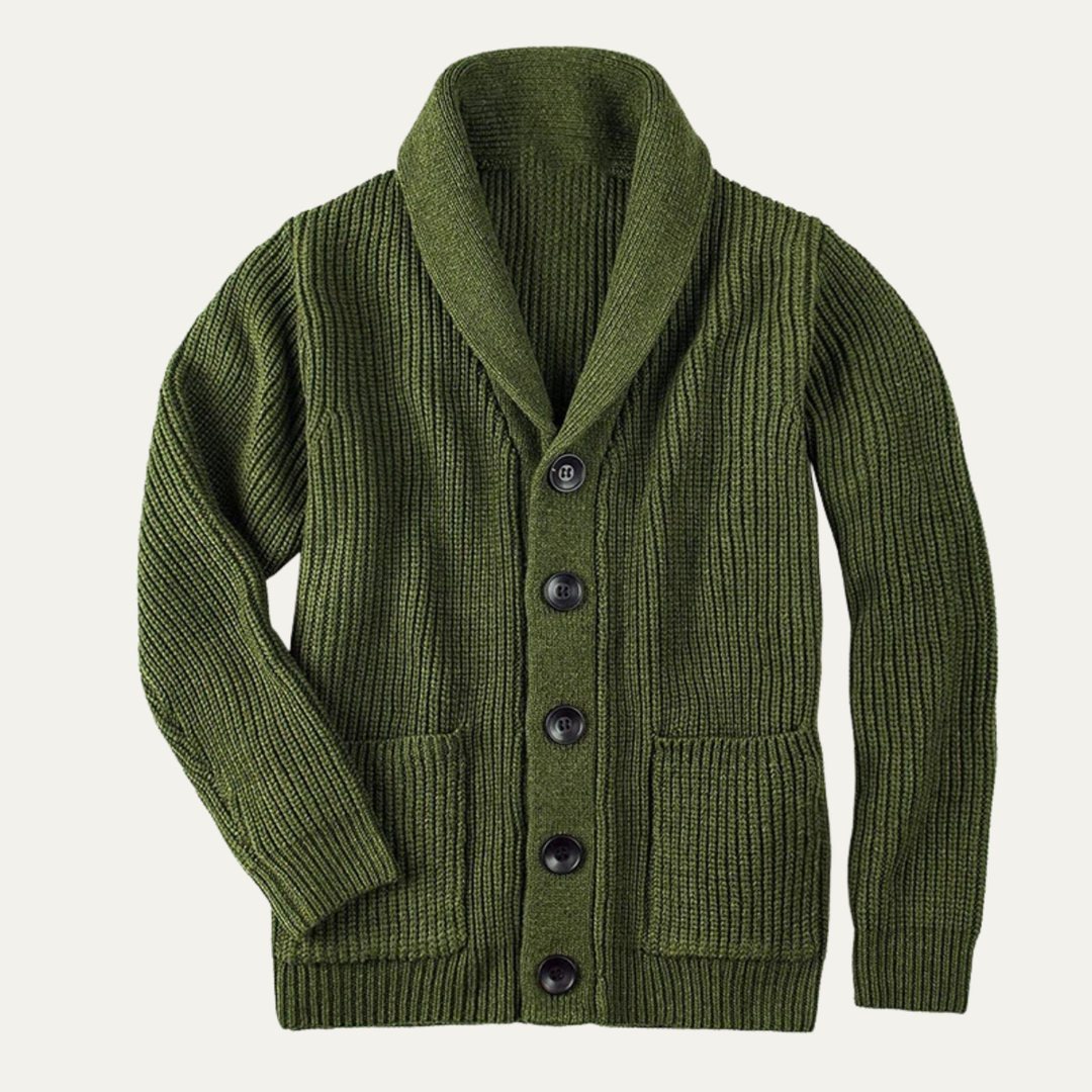 Mens Wool Knit Cardigan Thick Shawl Collar