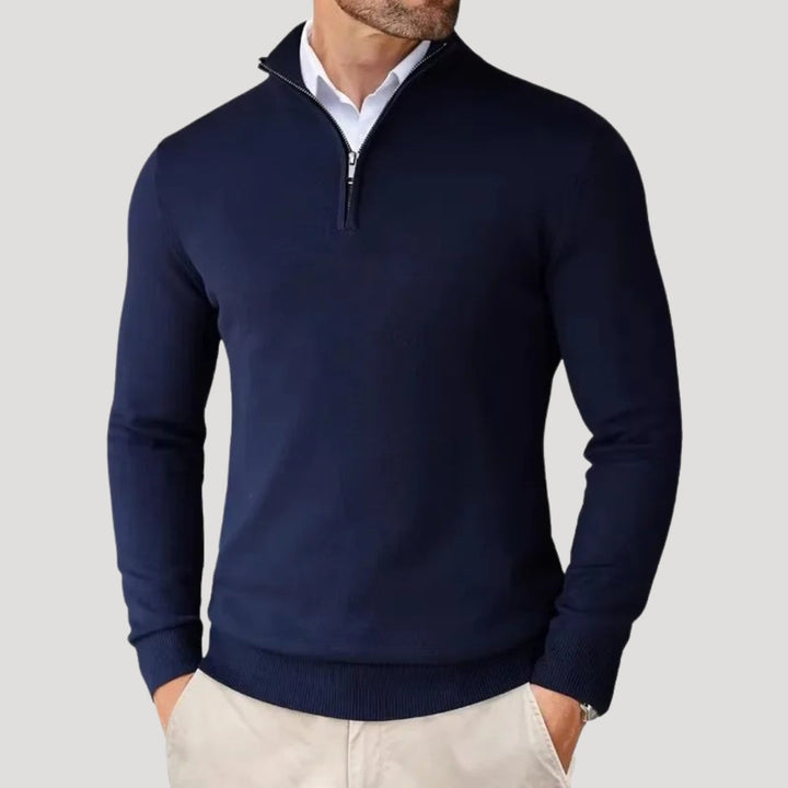 Mens Quarter Zip Sweater Fine Knit Stand Collar