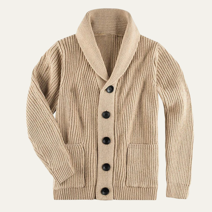 Mens Wool Knit Cardigan Thick Shawl Collar - BritishMode