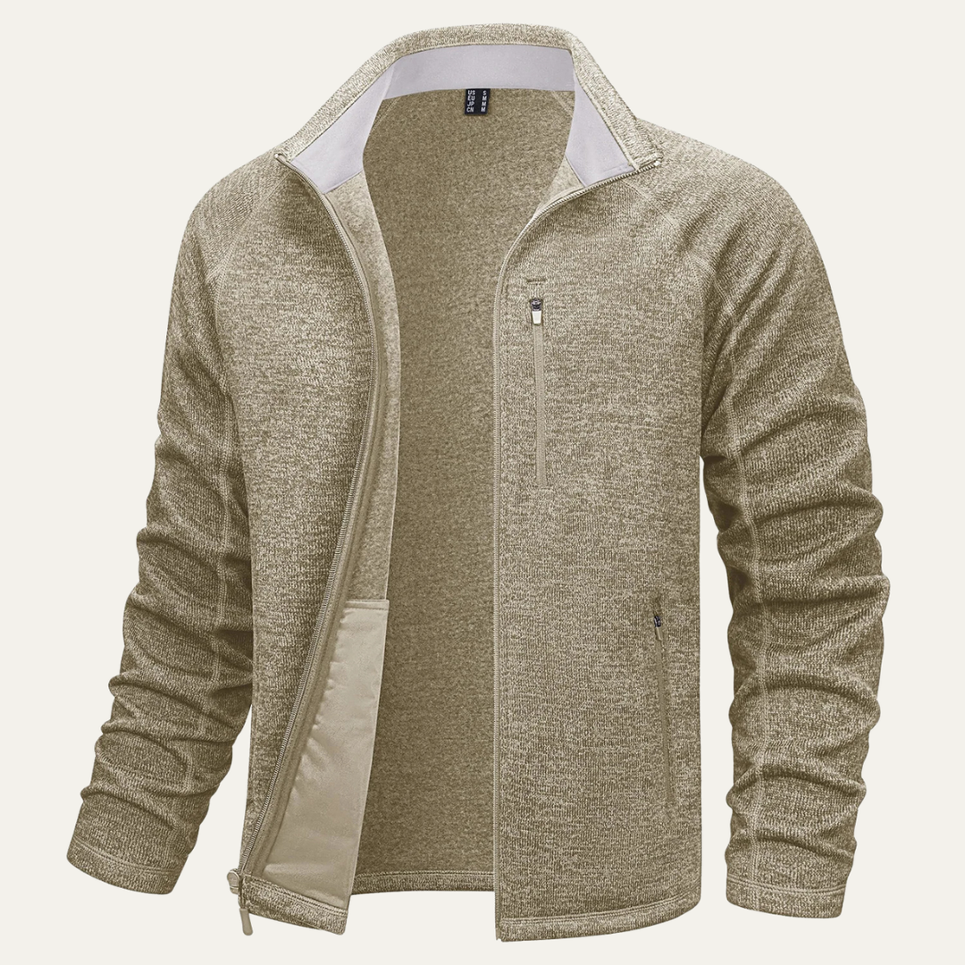 Mens Lightweight Knitted Fleece Jacket Full Zip