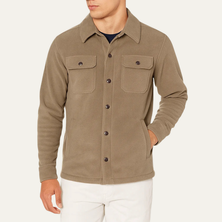 Mens Wool Casual Button-Up Jacket with Pockets
