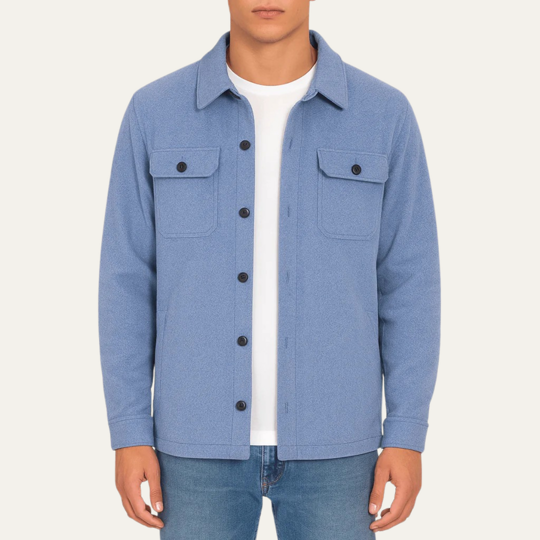 Mens Wool Casual Button-Up Jacket with Pockets