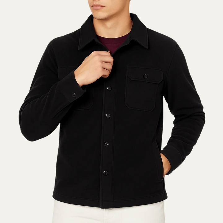 Mens Wool Casual Button-Up Jacket with Pockets