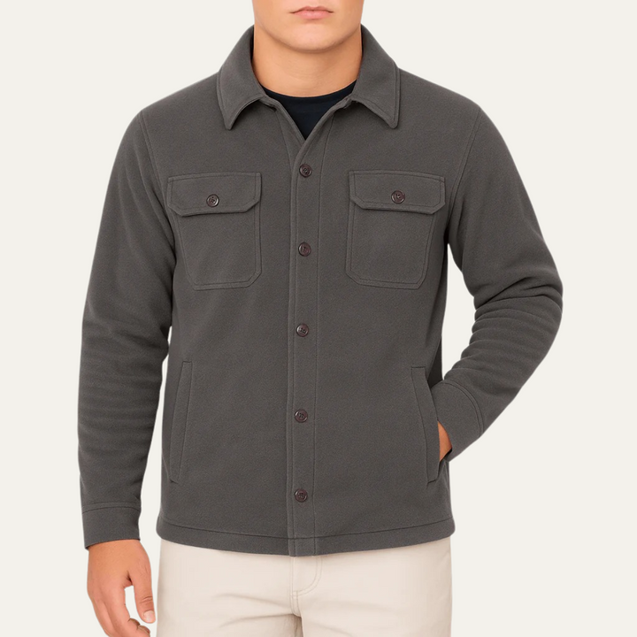 Mens Wool Casual Button-Up Jacket with Pockets