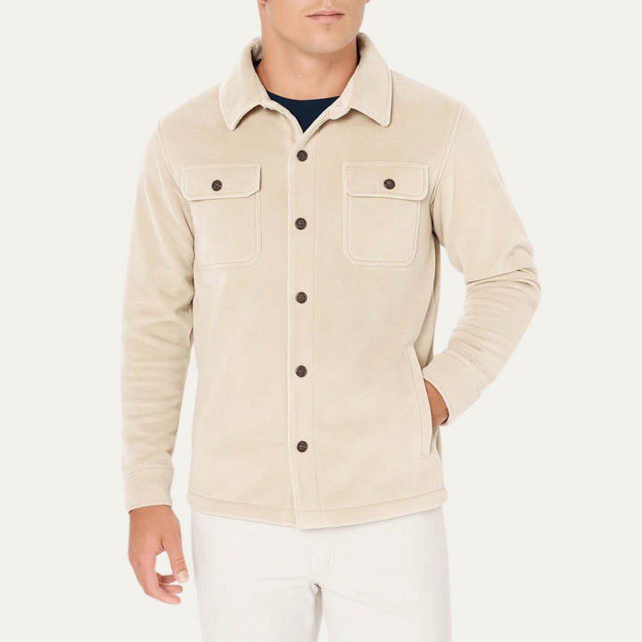 Mens Wool Casual Button-Up Jacket with Pockets