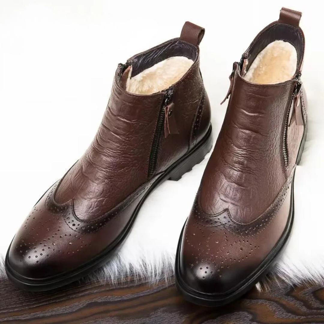Mens Leather Ankle Boots Plush Lined Zip-Up - BritishMode
