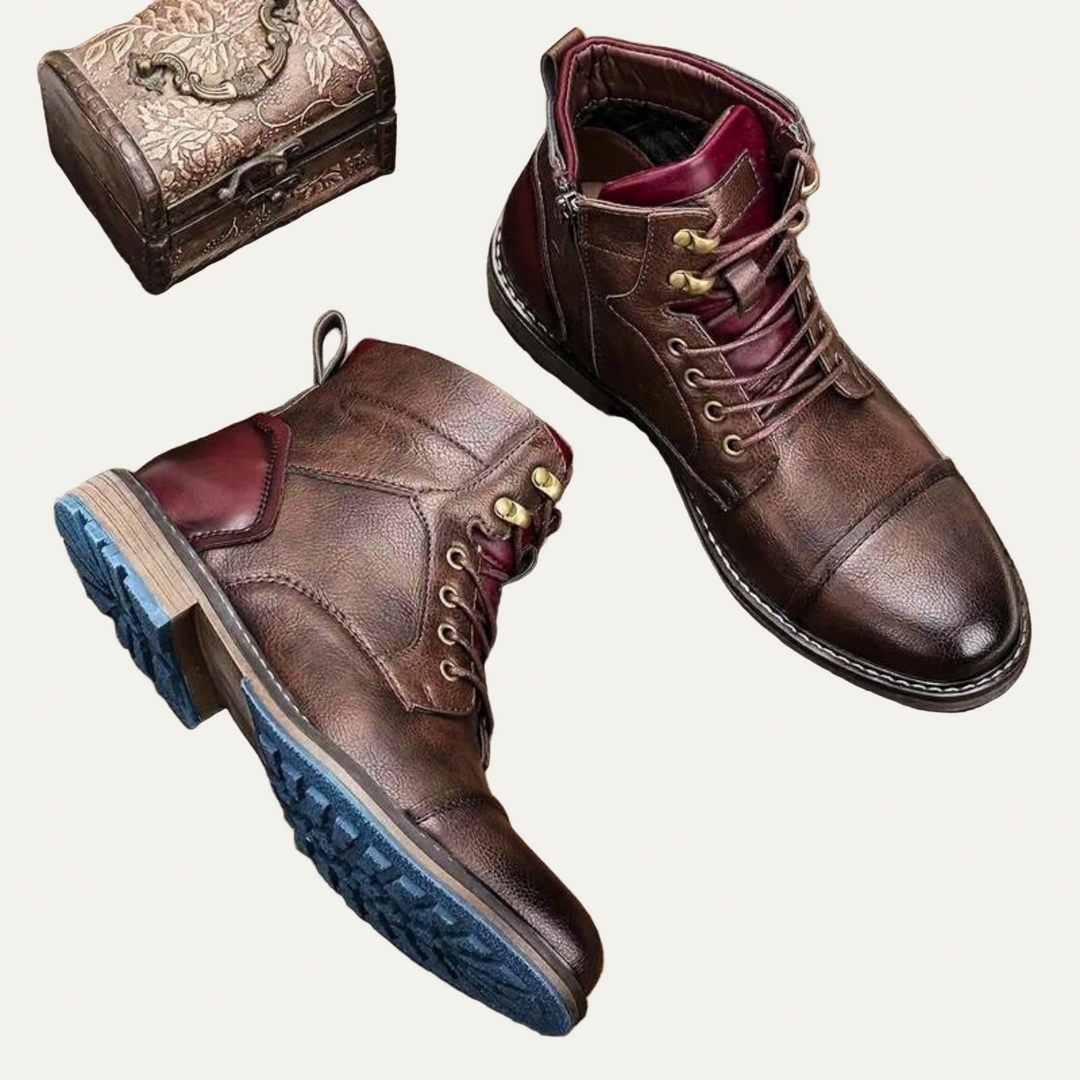 Mens Leather Combat Boots Textured Design