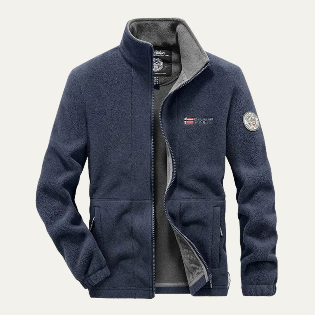 Mens Fleece Jacket Textured High Collar Zip Front
