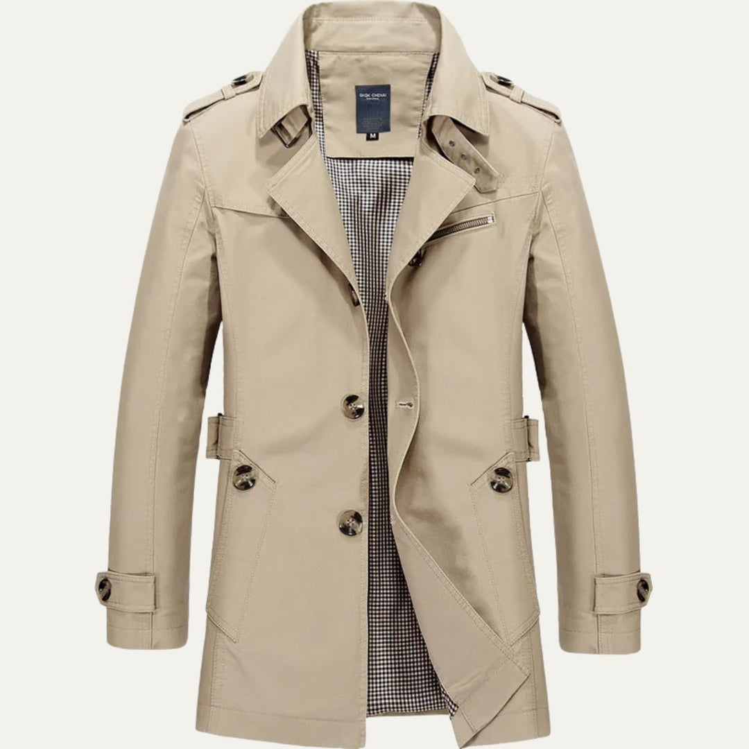 Mens Trench Coat Single Breasted Mid Length
