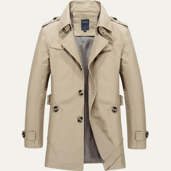 Mens Trench Coat Single Breasted Mid Length