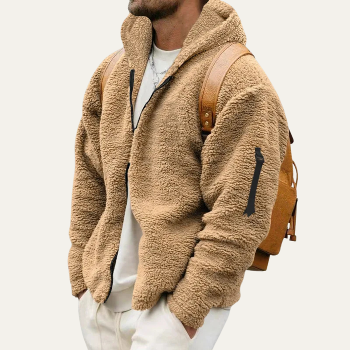 Mens Jacket Soft Plush Double-Sided Fleece Warm Fit