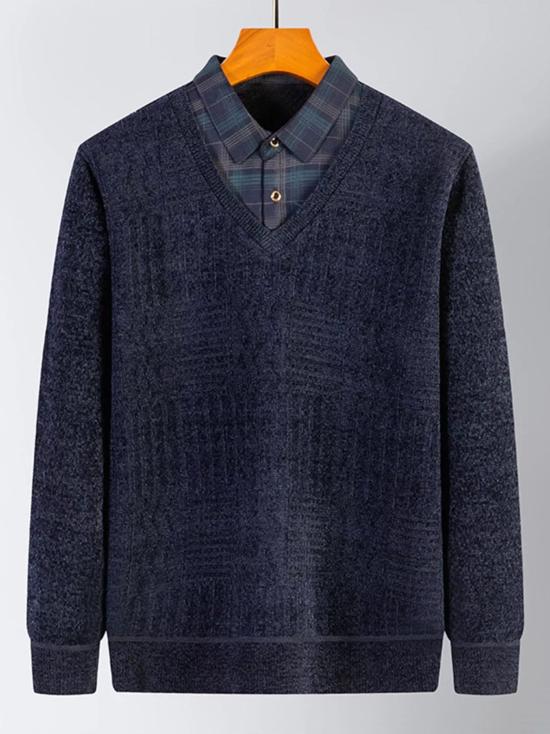 Mens Crew Neck Sweater Plaid Pattern Relaxed Fit