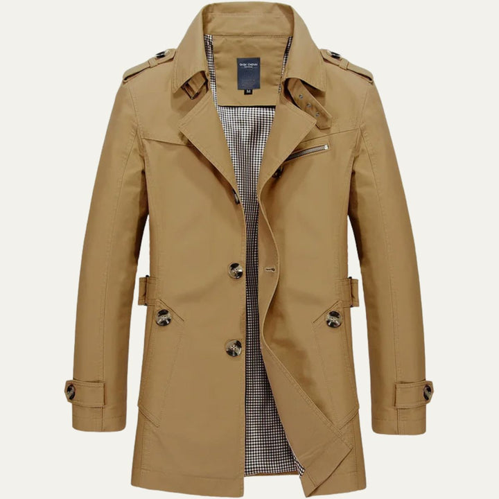 Mens Trench Coat Single Breasted Mid Length
