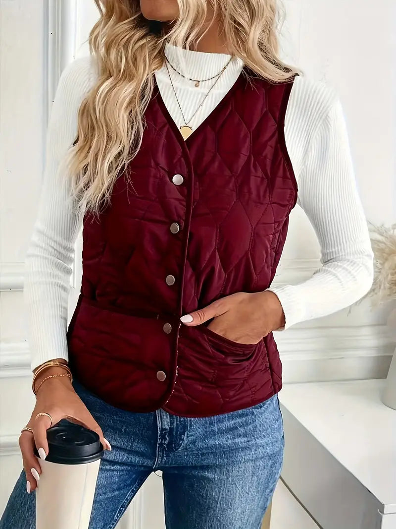 Womens Reversible Quilted Vest Sherpa Lined Lightweight Fit