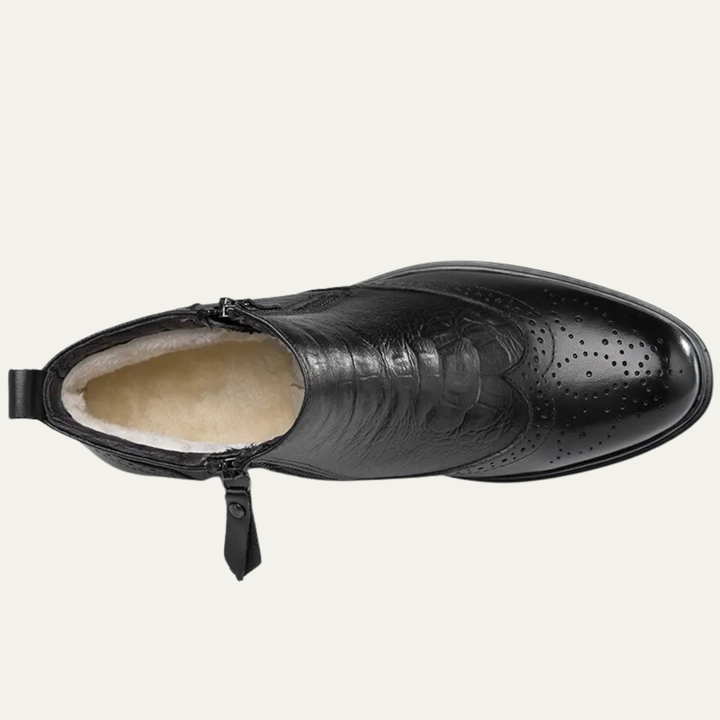Mens Leather Ankle Boots Plush Lined Zip-Up