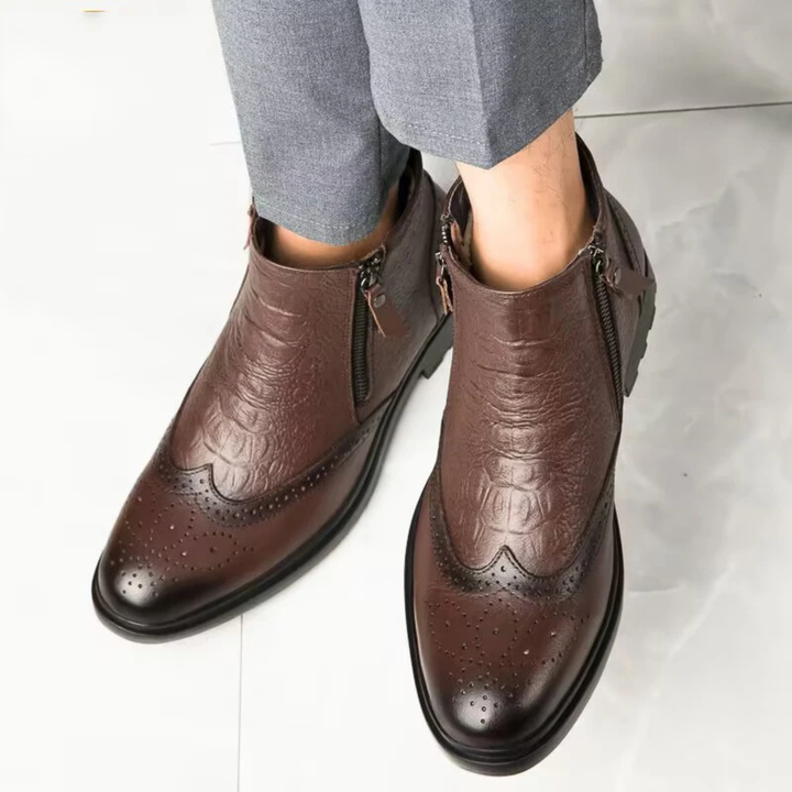 Mens Leather Ankle Boots Plush Lined Zip-Up