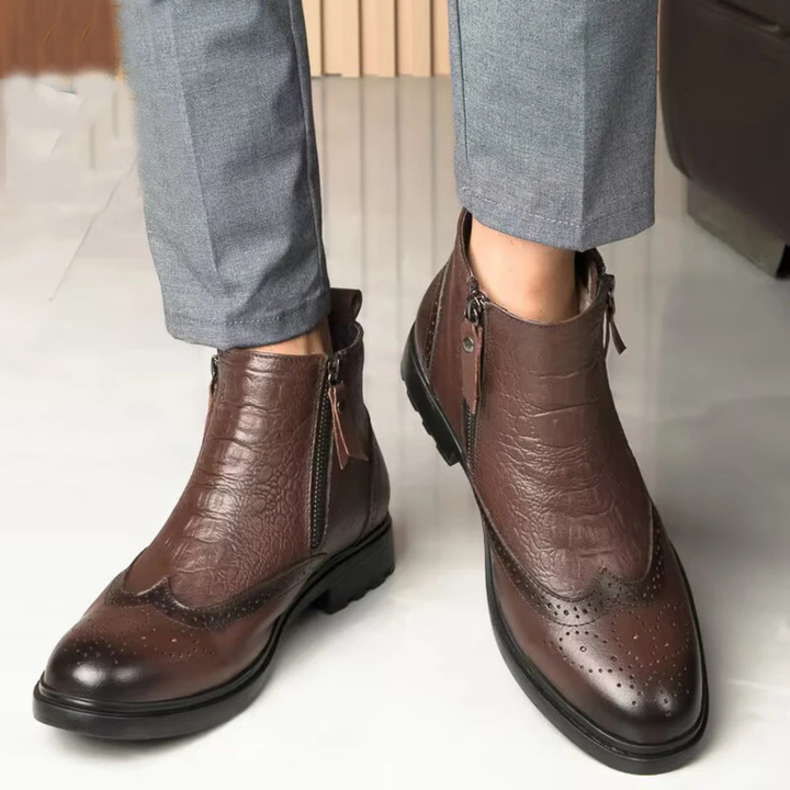 Mens Leather Ankle Boots Plush Lined Zip-Up