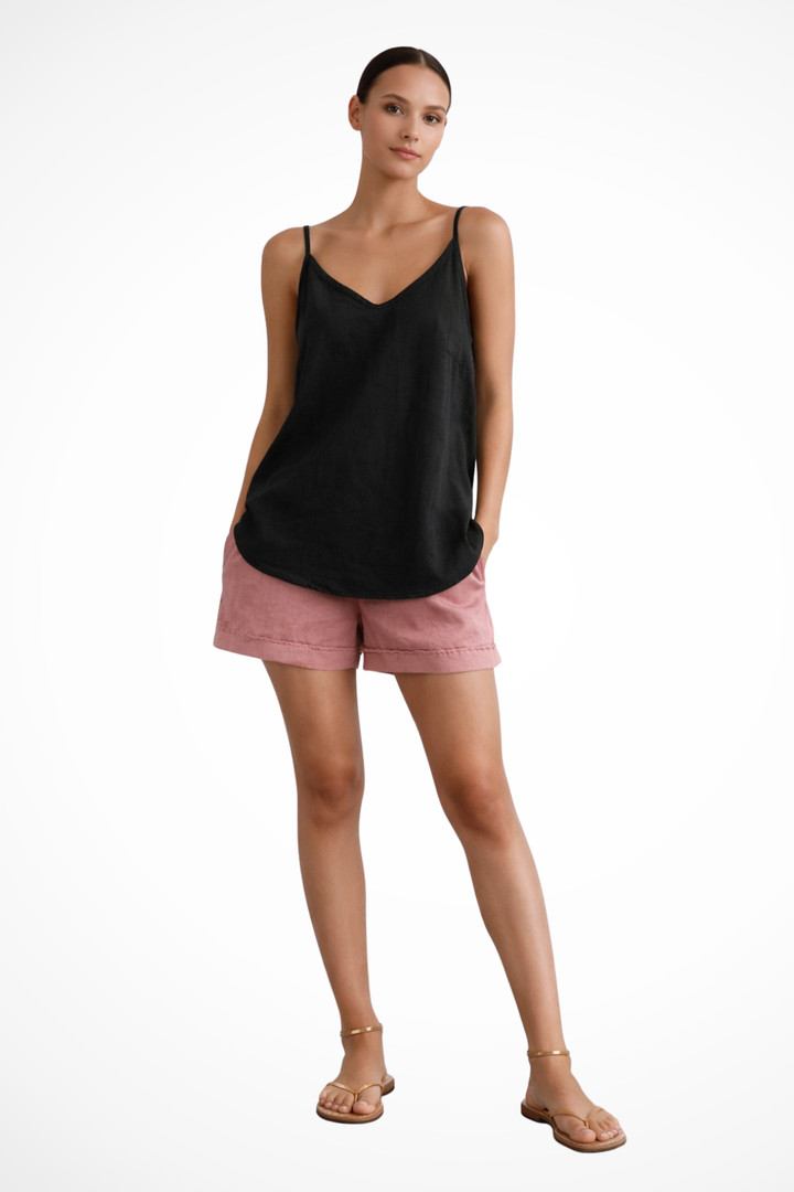Womens Linen Spaghetti Strap Top Sleeveless Summer Fit