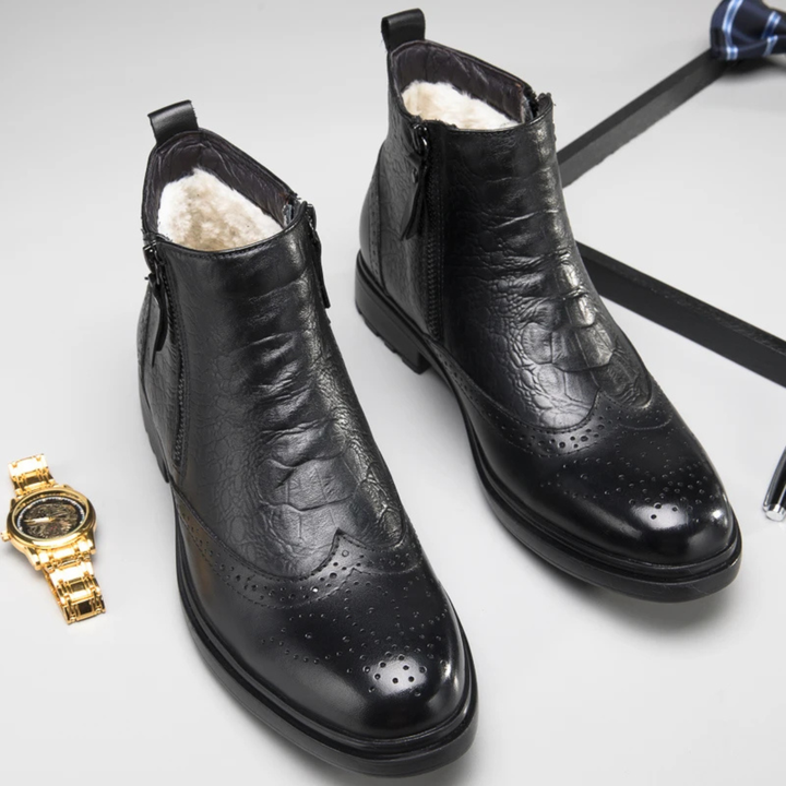 Mens Leather Ankle Boots Plush Lined Zip-Up