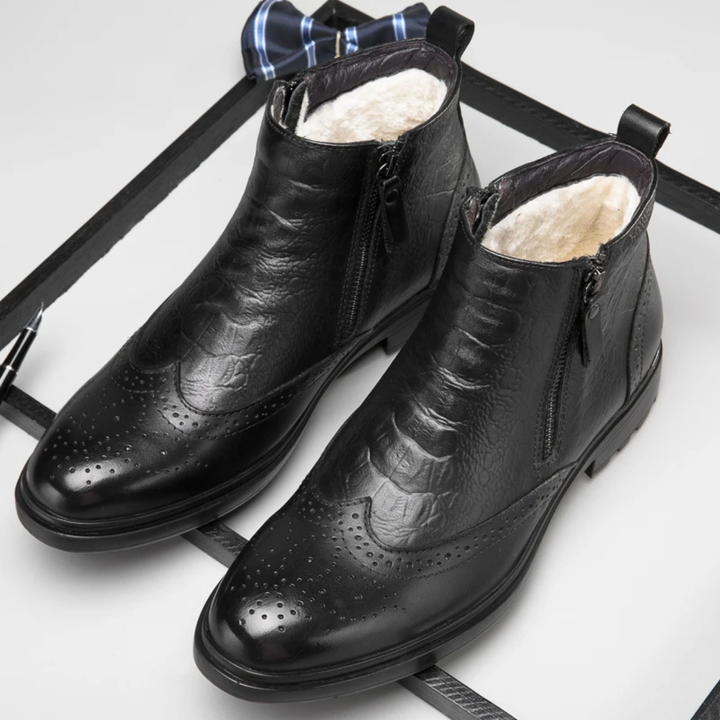 Mens Leather Ankle Boots Plush Lined Zip-Up