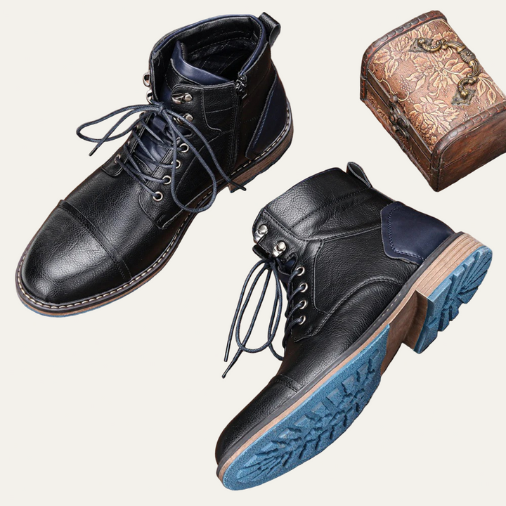 Mens Leather Combat Boots Textured Design