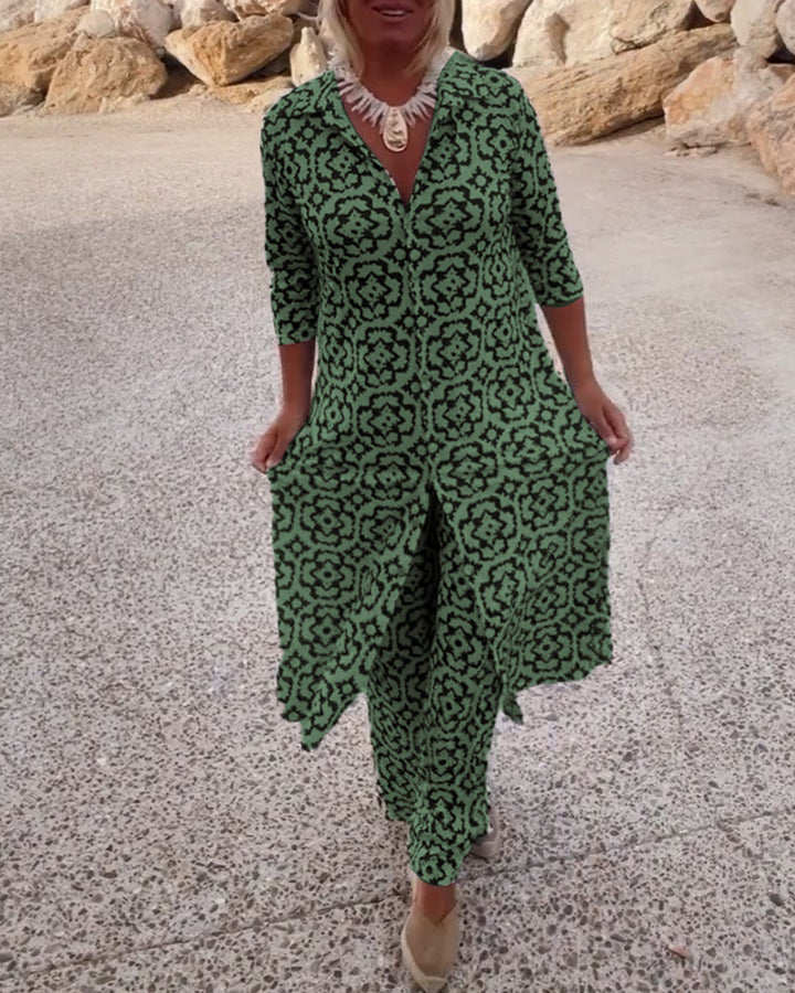 Womens Two-Piece Outfit Floral Pattern Relaxed Fit