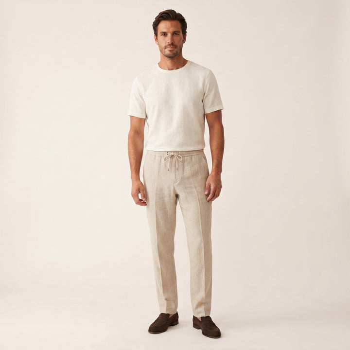 Mens Linen Trousers with Drawstring Waist - BritishMode