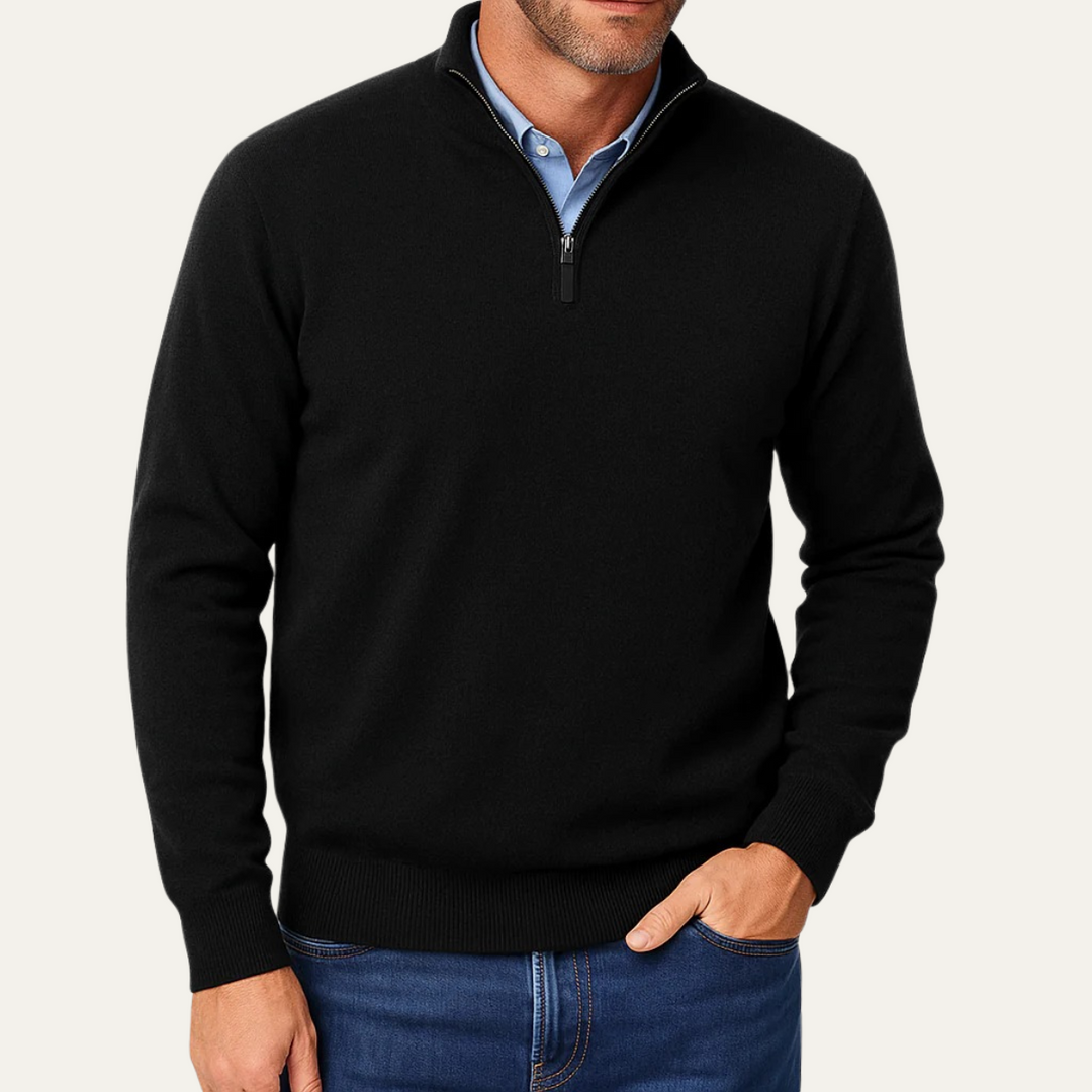 Mens Knit Sweater Stand Collar Quarter Zip