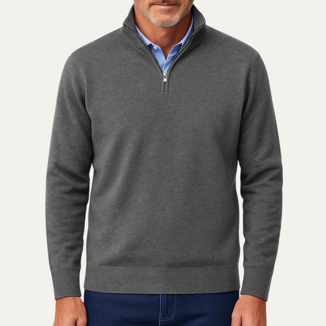 Mens Knit Sweater Stand Collar Quarter Zip - BritishMode