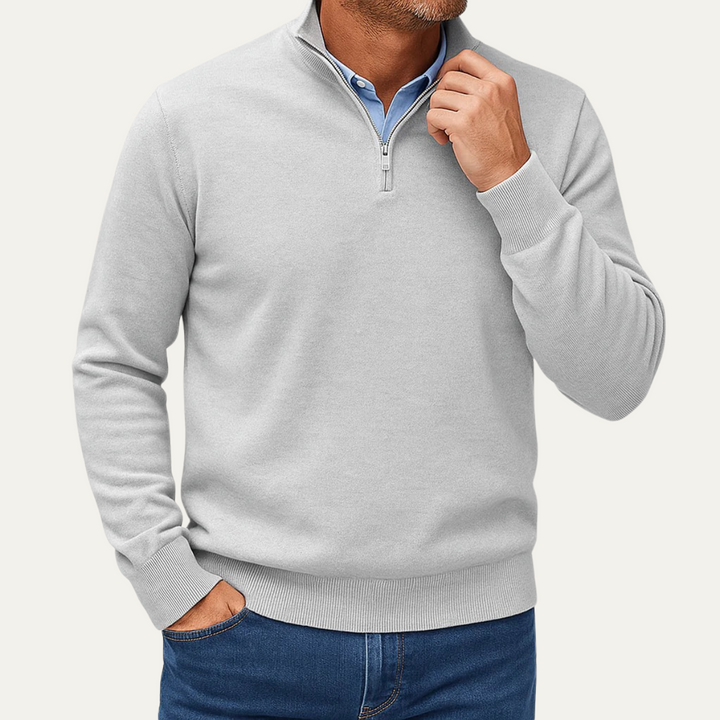 Mens Knit Sweater Stand Collar Quarter Zip
