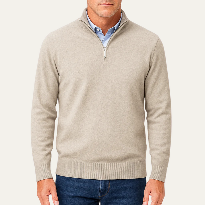 Mens Knit Sweater Stand Collar Quarter Zip