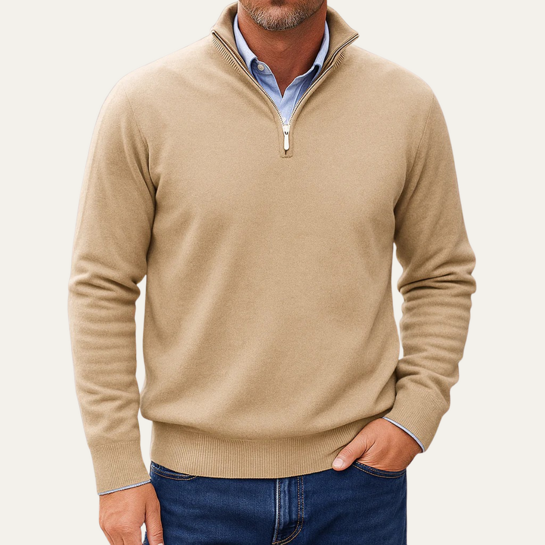 Mens Knit Sweater Stand Collar Quarter Zip