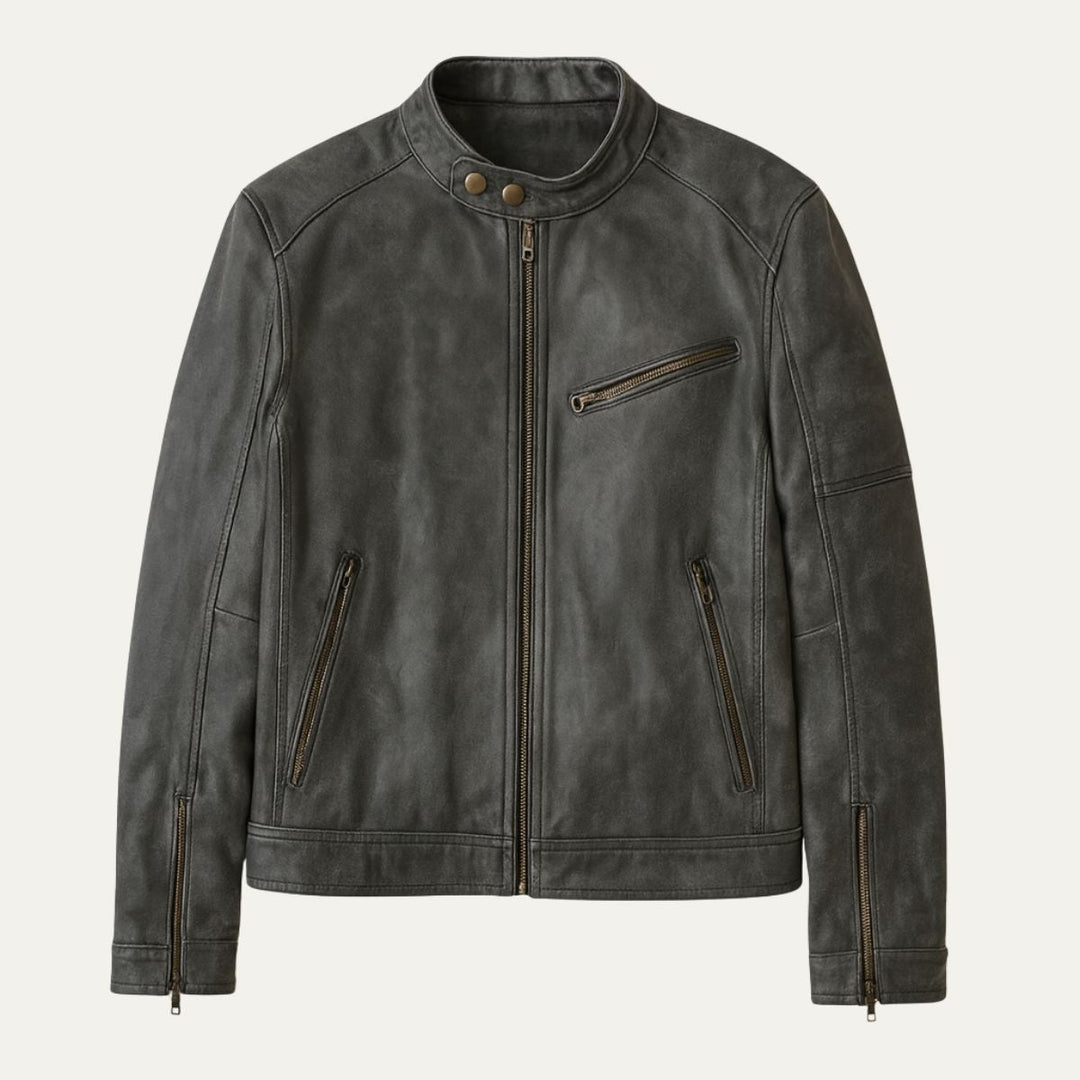 Mens Faux Leather Jacket Racer Style Slim Fit - BritishMode