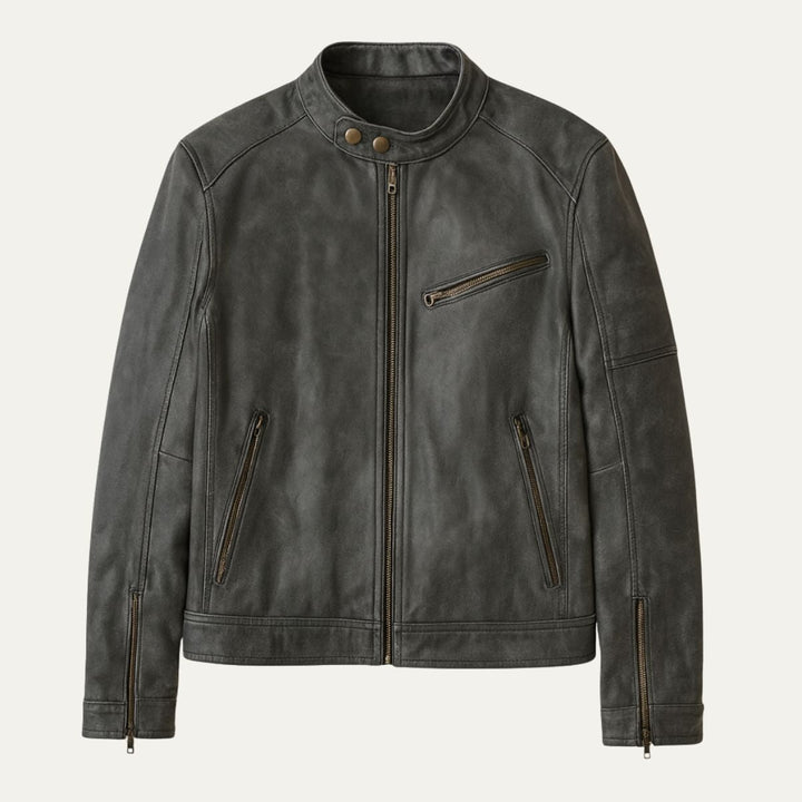 Mens Faux Leather Jacket Racer Style Slim Fit - BritishMode