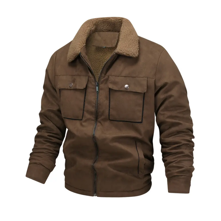 Mens Outdoor Jacket Teddy Fleece Lined Lapel Collar - BritishMode