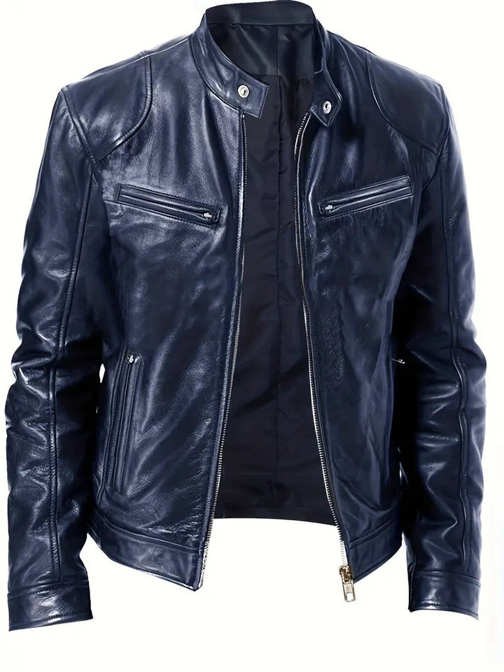 Mens Biker Jacket Synthetic Material Slim Fit