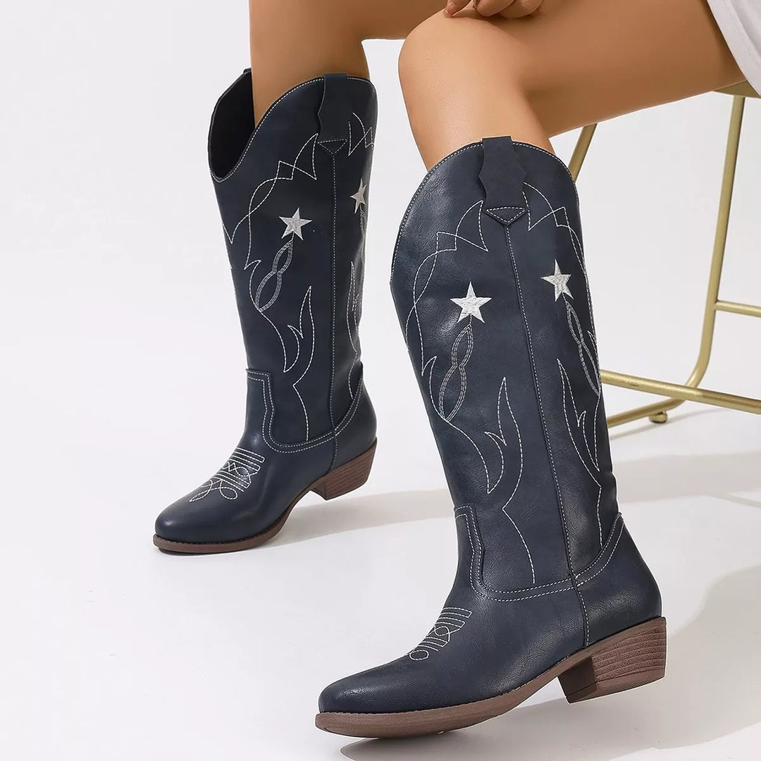 Mens Riding Boots Embroidered Durable Leather