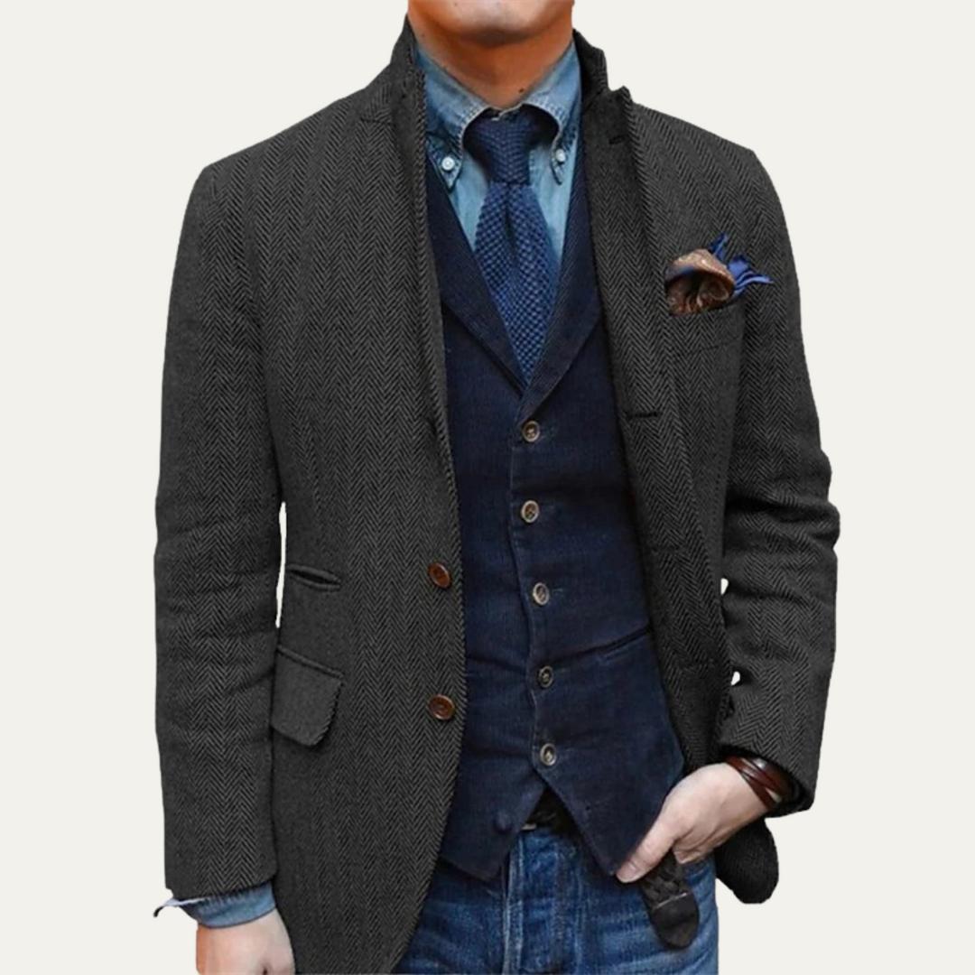 Mens Wool Tweed Blazer Single Breasted Tailored Fit
