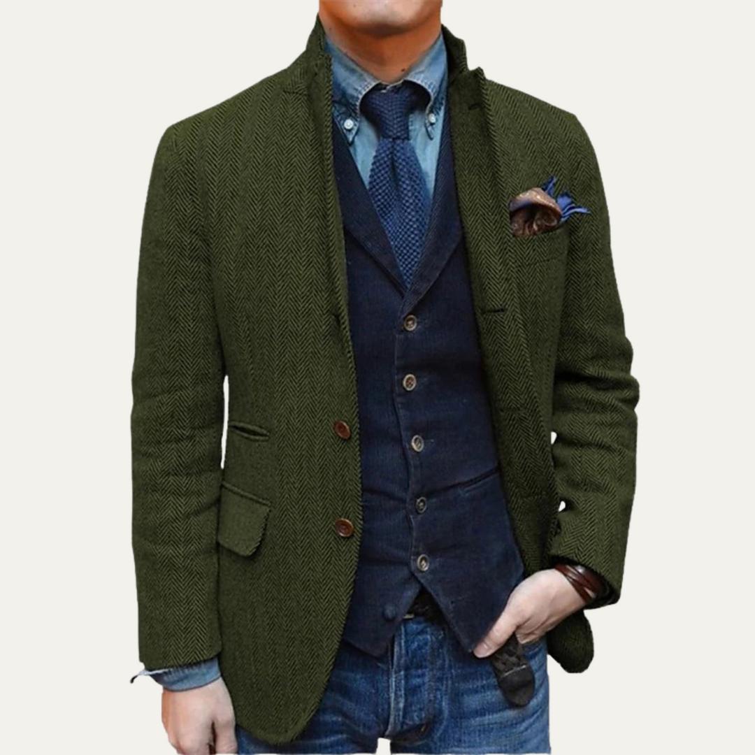 Mens Wool Tweed Blazer Single Breasted Tailored Fit
