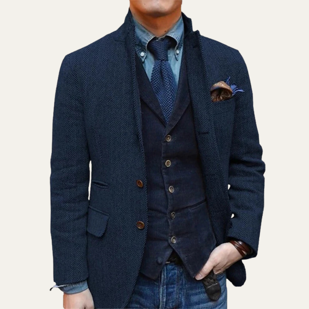 Mens Wool Tweed Blazer Single Breasted Tailored Fit