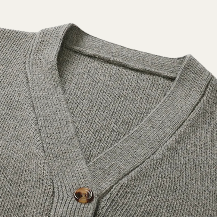 Mens V-Neck Cardigan with Ribbed Trim and Striped Detail
